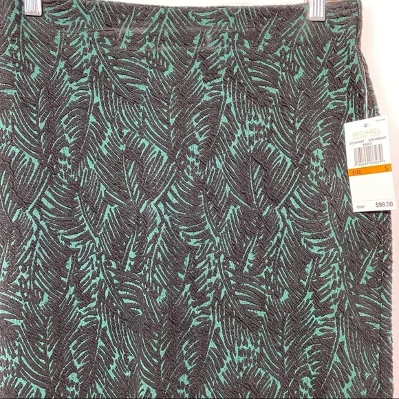 NWT-Michael Kors-Green and Black Embroidered Skirt Flare hem S - Picture 5 of 7